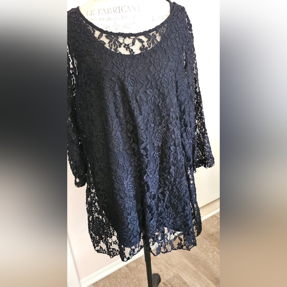 Attitudes by Renee Blue 3/4 Sleeve Relaxed Blouse